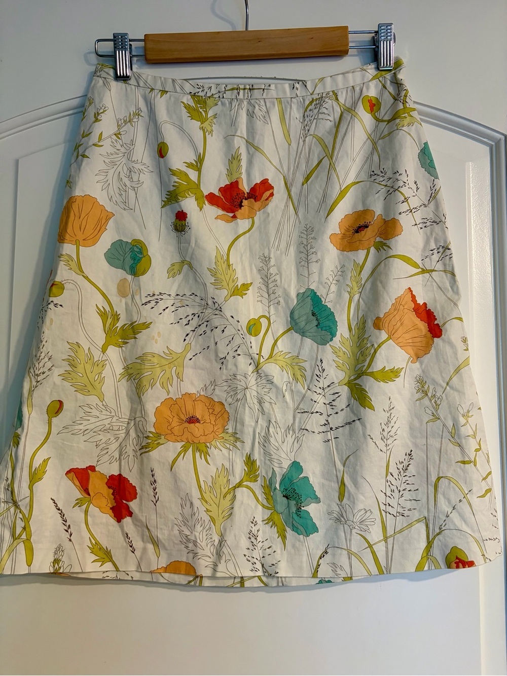 Company Ellen Tracy Poppy Floral Print Skirt Ivory Peach Blue Size Small